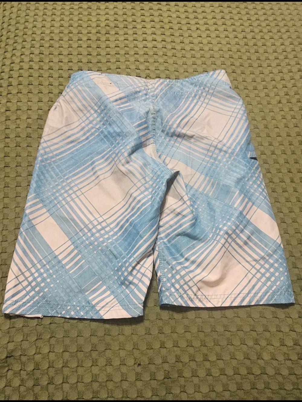 Hurley Men’s Light Blue and White Plaid Board Shorts